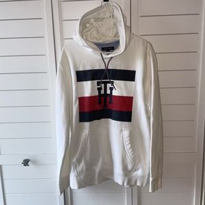 Tommy Hilfiger Men's XL Long Sleeve Fleece Flag Pullover Hoodie Sweatshirt